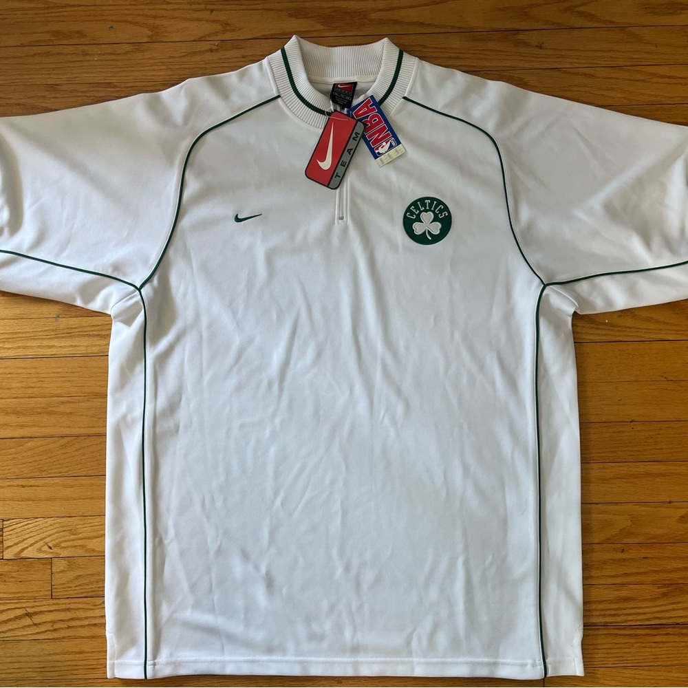 Nike Vintage White and Green Boston Celtics 1/4 Zip Warm Up Shooting Shirt